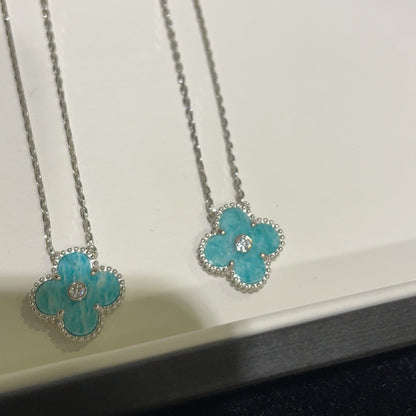 [💎ROSE💎]CLOVER 15MM DIAMOND SVRES PORCELAIN  NECKLACE SILVER