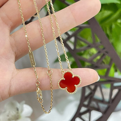 [💎ROSE💎]CLOVER 15MM CARNELIAN SINGLE FLOWER NECKLACE