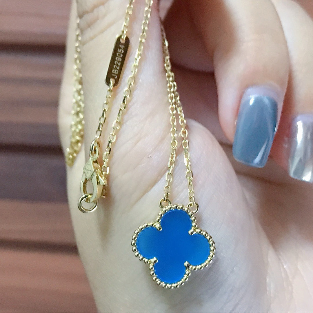 [💎ROSE💎]CLOVER 15MM BLUE AGATE NECKLACE