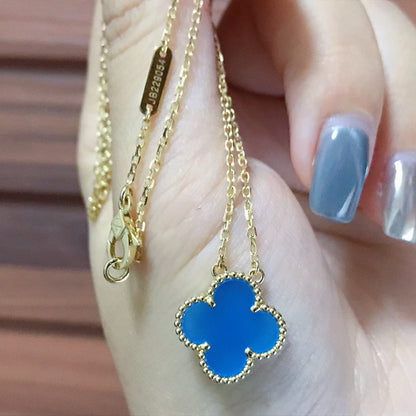 [💎ROSE💎]CLOVER 15MM BLUE AGATE NECKLACE