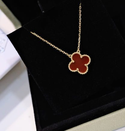 [💎ROSE💎]CLOVER 15MM CARNELIAN SINGLE FLOWER NECKLACE