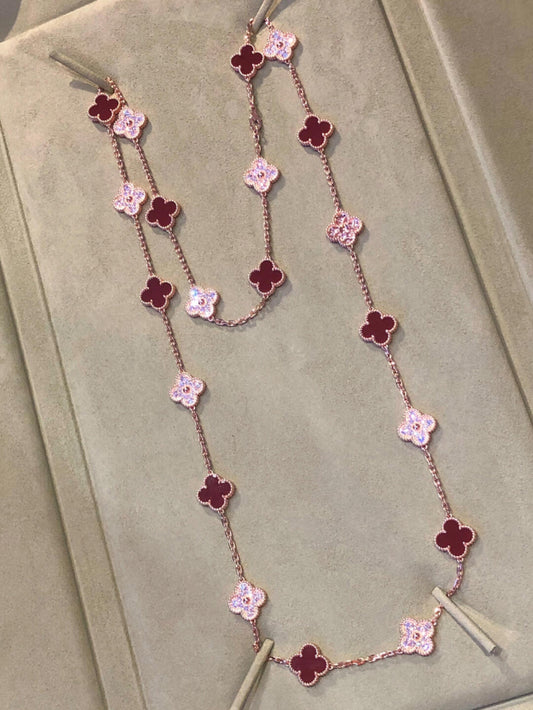 [Rose Tomorrow]CLOVER 20 FLOWER RED AGATE WITH DIAMONDS