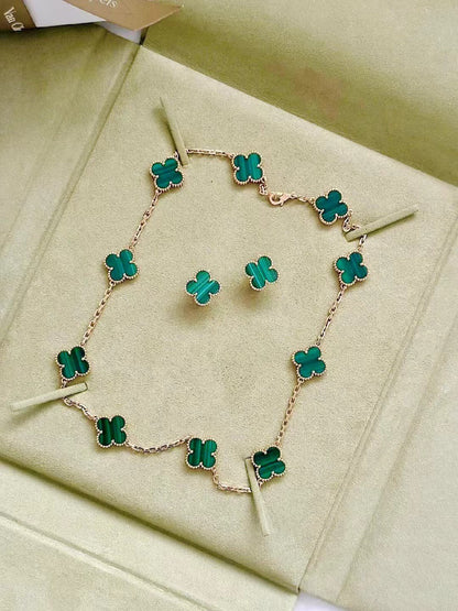 [Rose Tomorrow]CLOVER 10 MOTIFS MALACHITE NECKLACE
