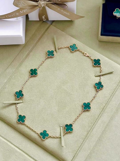 [Rose Tomorrow]CLOVER 10 MOTIFS MALACHITE NECKLACE