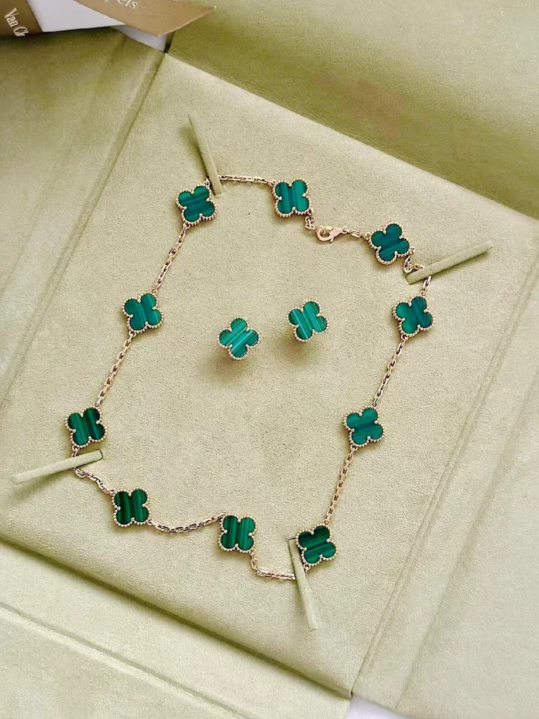 [Rose Tomorrow]CLOVER 10 MOTIFS MALACHITE NECKLACE