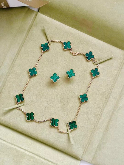 [Rose Tomorrow]CLOVER 10 MOTIFS MALACHITE NECKLACE