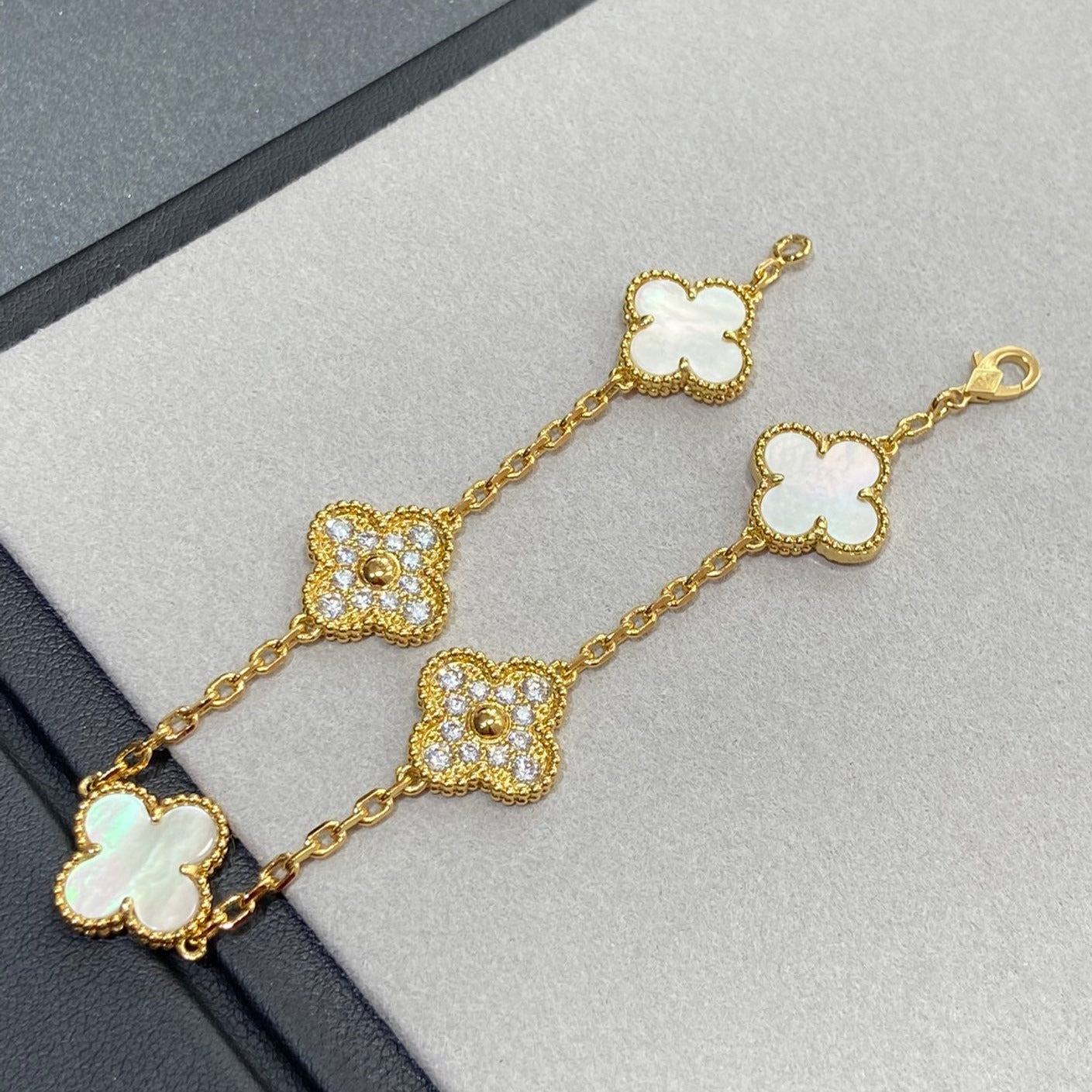 [Rose Jewelrys]CLOVER BRACELET 5 MOTIF WHITE MOP DIAMOND