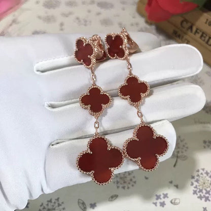 [Rose Jewelry]CLOVER 3 MOTIF CARNELIAN DROP EARRINGS