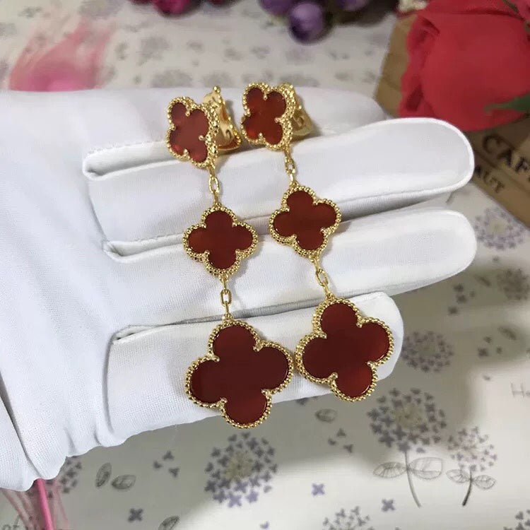 [Rose Jewelry]CLOVER 3 MOTIF CARNELIAN DROP EARRINGS