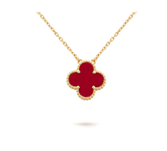 [💎ROSE💎]CLOVER 15MM CARNELIAN SINGLE FLOWER NECKLACE