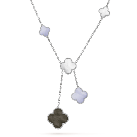 [💎ROSE💎]CLOVER MOP CHALCEDONY NECKLACE SILVER 6 MOTIF