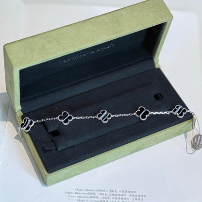 [Rose Tomorrow]CLOVER 5 MOTIF VEINED ONYX BRACELET SILVER