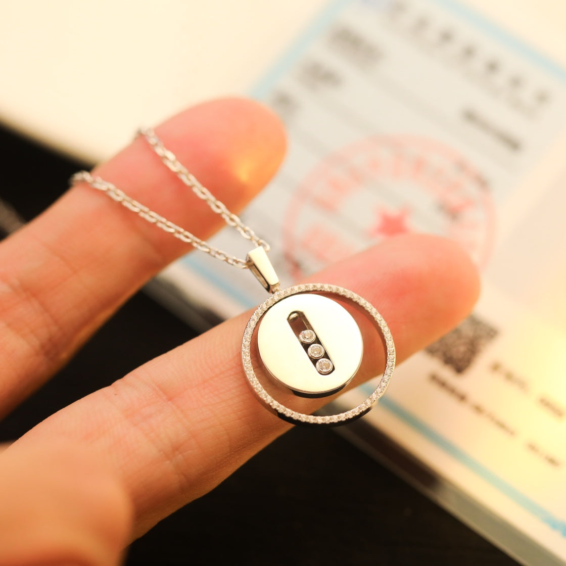 [✨Rose💎]LUCKY MOVE MM SILVER DIAMOND NECKLACE