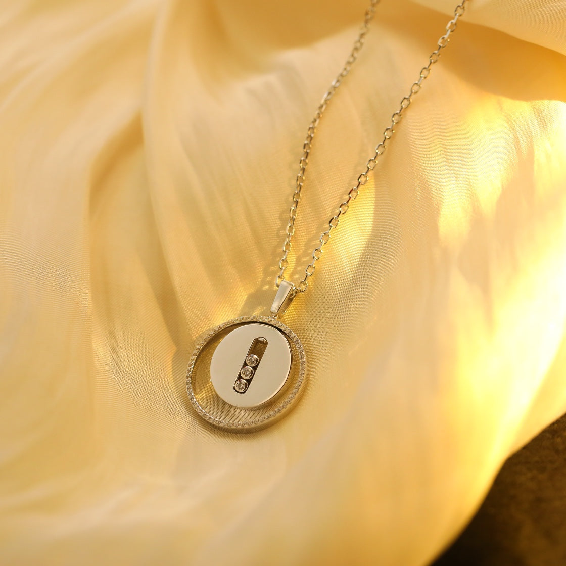 [✨Rose💎]LUCKY MOVE MM SILVER DIAMOND NECKLACE