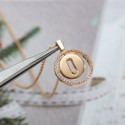 [✨Rose💎]LUCKY MOVE PM NECKLACE PINK GOLD DIAMOND