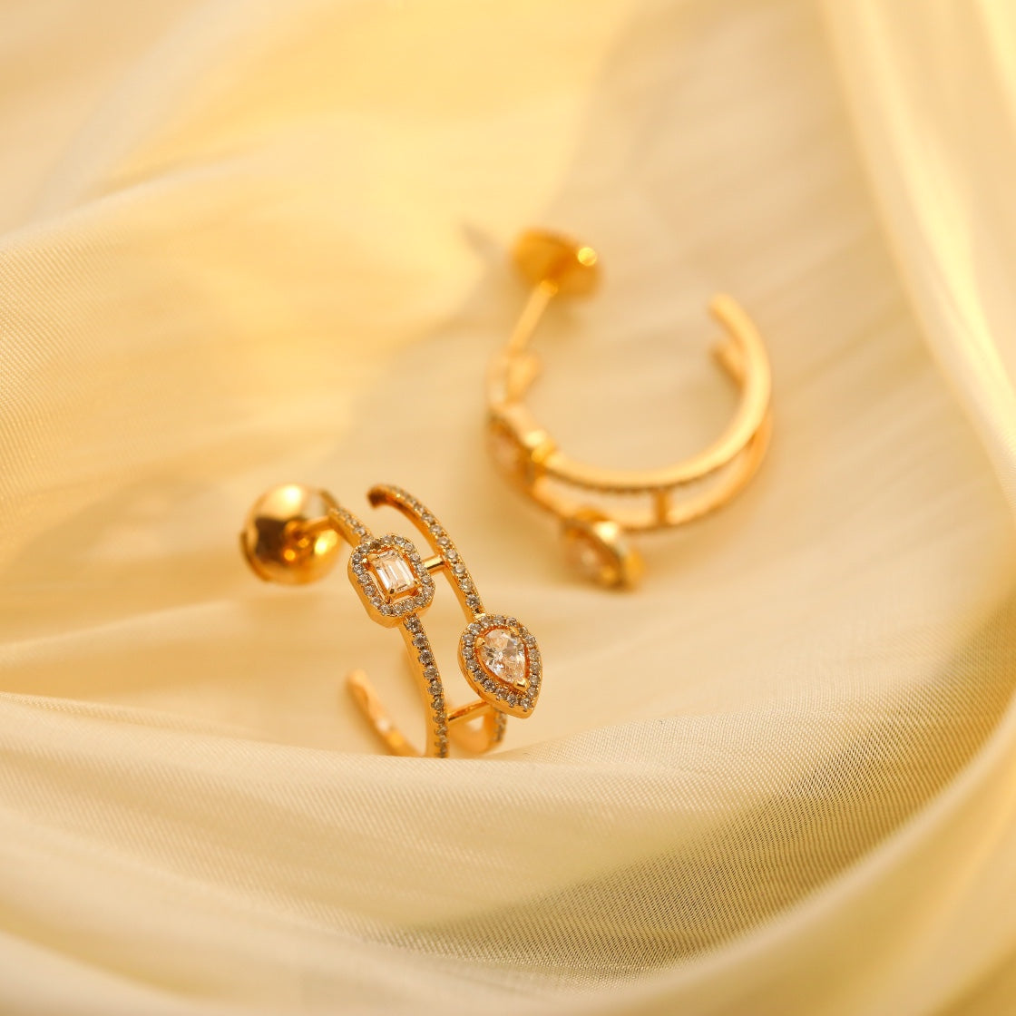 [✨Rose💎]CREOLES MY TWIN 2 RANGS SILVER DIAMOND EARRINGS