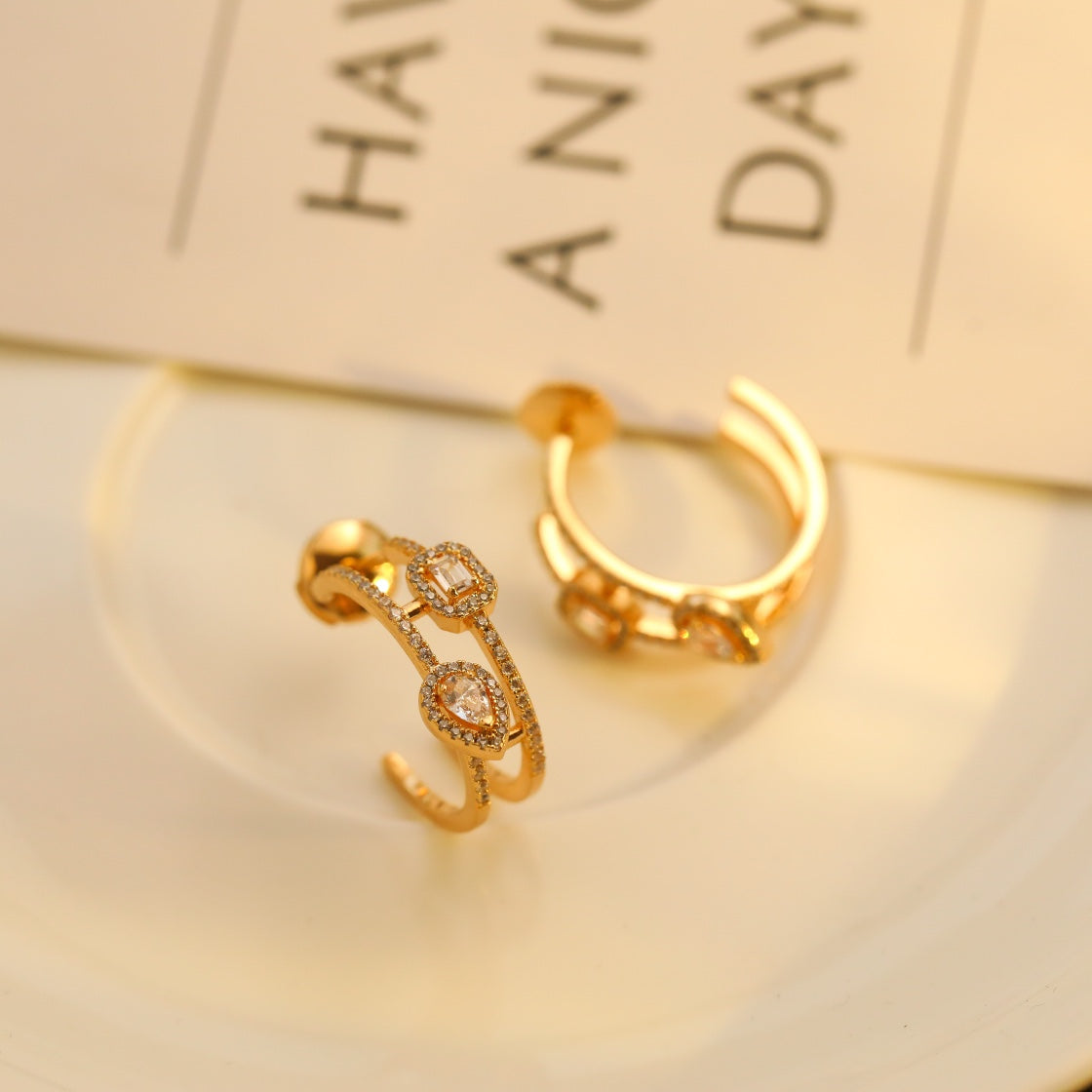 [✨Rose💎]CREOLES MY TWIN 2 RANGS SILVER DIAMOND EARRINGS