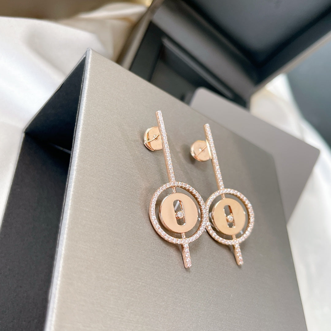 [✨Rose💎]LUCKY MOVE ARROW PINK GOLD DIAMOND EARRINGS