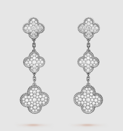 [💎ROSE💎]CLOVER 3 MOTIF DIAMOND SILVER DROP EARRINGS