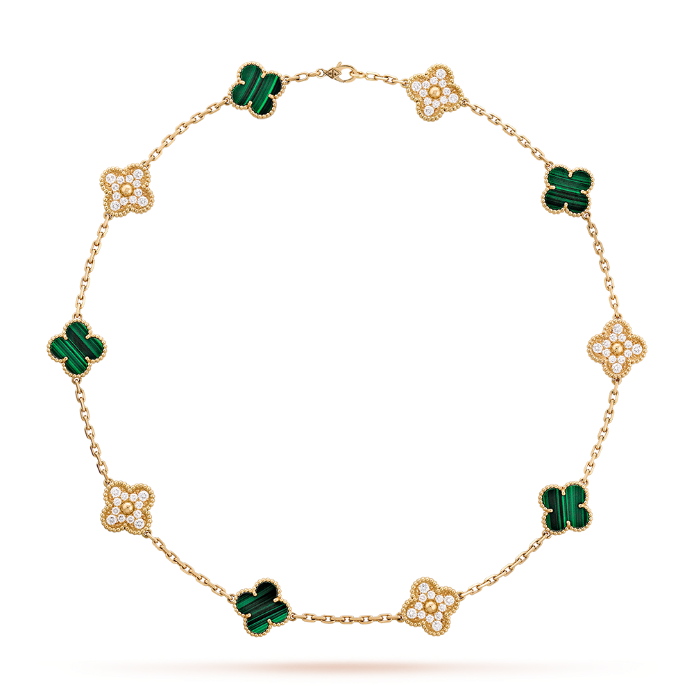 [Rose Tomorrow]CLOVER 10 MOTIFS MALACHITE DIAMOND NECKLACE