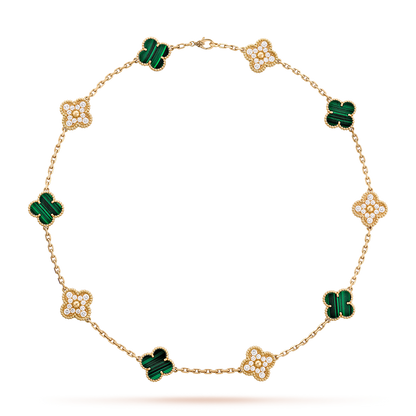 [Rose Tomorrow]CLOVER 10 MOTIFS MALACHITE DIAMOND NECKLACE