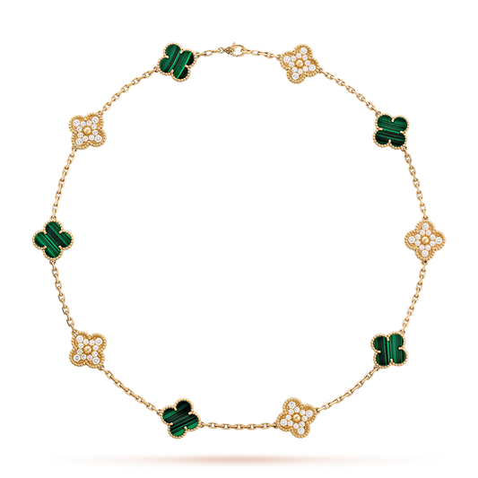 [Rose Tomorrow]CLOVER 10 MOTIFS MALACHITE DIAMOND NECKLACE