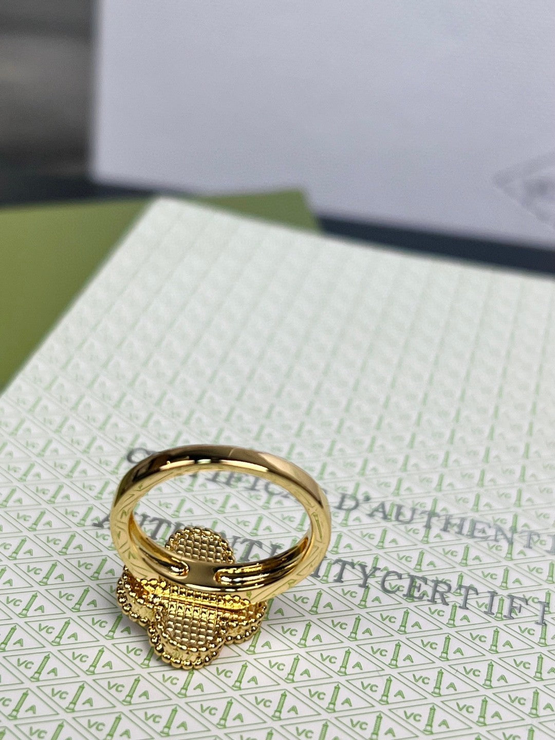 [💎ROSE💎]CLOVER TIGER'S EYE RING GOLD DIAMOND