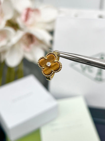 [💎ROSE💎]CLOVER TIGER'S EYE RING GOLD DIAMOND