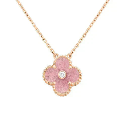 [💎ROSE💎]CLOVER 15MM DIAMOND RHODONITE NECKLACE