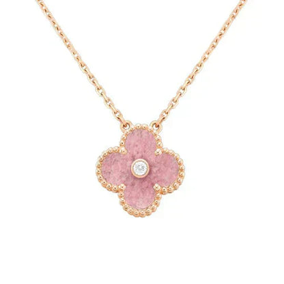 [💎ROSE💎]CLOVER 15MM DIAMOND RHODONITE NECKLACE