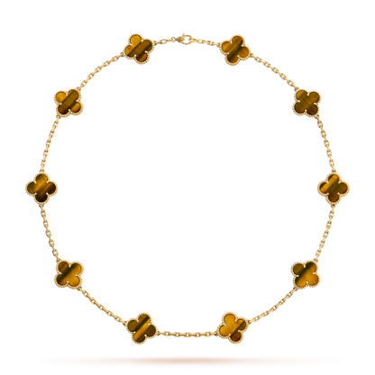 [Rose Tomorrow]CLOVER 10 MOTIFS TIGER EYE NECKLACE