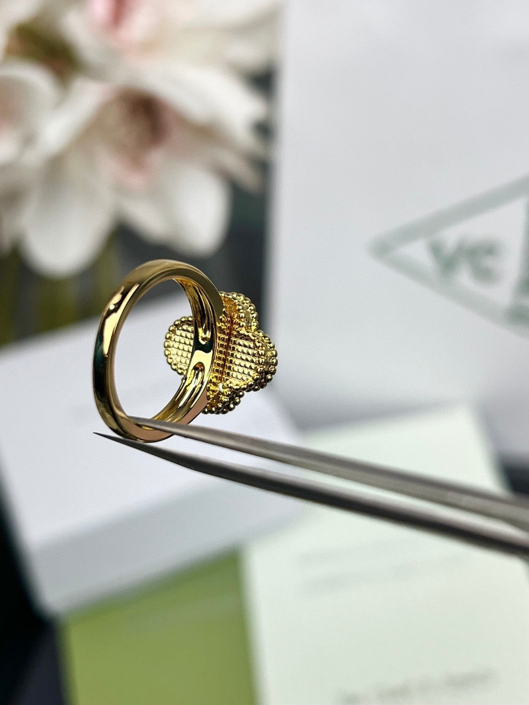 [💎ROSE💎]CLOVER TIGER'S EYE RING GOLD DIAMOND