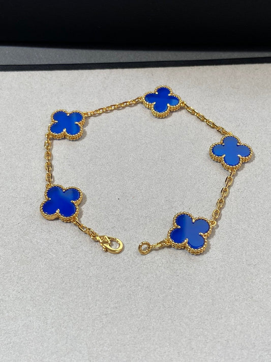 []CLOVER 5 MOTIFS PRUSSIA BLUE BRACELET