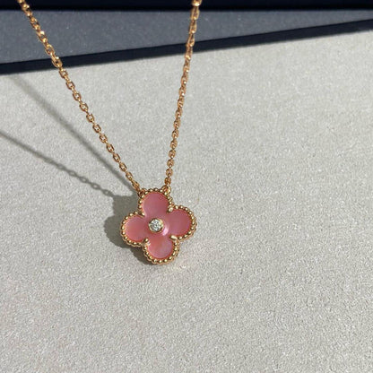 [Rose Tomorrow]CLOVER 15MM DIAMOND PINK MOP NECKLACE