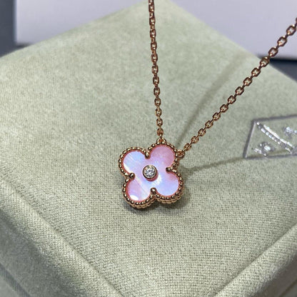 [Rose Tomorrow]CLOVER 15MM DIAMOND PINK MOP NECKLACE