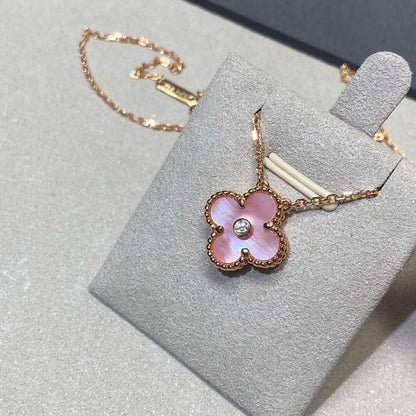[Rose Tomorrow]CLOVER 15MM DIAMOND PINK MOP NECKLACE