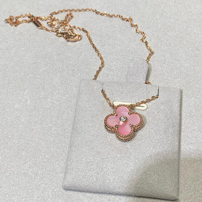 [Rose Tomorrow]CLOVER 15MM DIAMOND PINK MOP NECKLACE