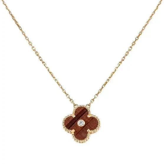 [💎ROSE💎]CLOVER 15MM DIAMOND AND YELLOW TIGER'S EYE AGATE necklace