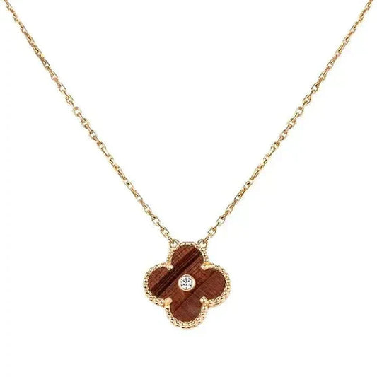 [💎ROSE💎]CLOVER 15MM DIAMOND AND YELLOW TIGER'S EYE AGATE necklace