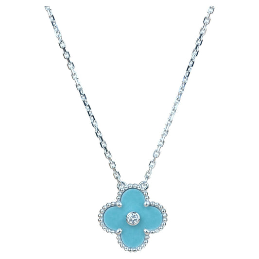 [💎ROSE💎]CLOVER 15MM DIAMOND SVRES PORCELAIN  NECKLACE SILVER