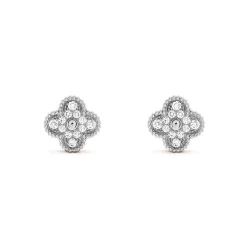[💎ROSE💎]CLOVER 1 MOTIFS DIAMOND STUD EARRINGS SILVER
