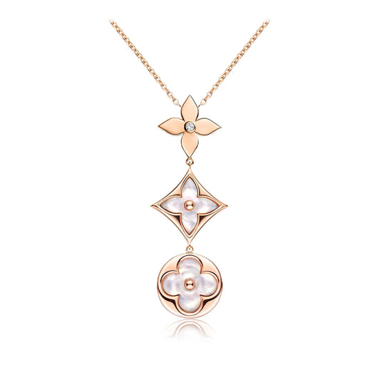 [Rose Tomorrow]COLOR BLOSSOM LARIAT NECKLACE PINK GOLD WHITE MOTHER PEARL AND DIAMOND