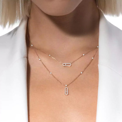 [✨Rose💎]2 Rows Rose Gold Diamond Pave_ Necklace Move Uno