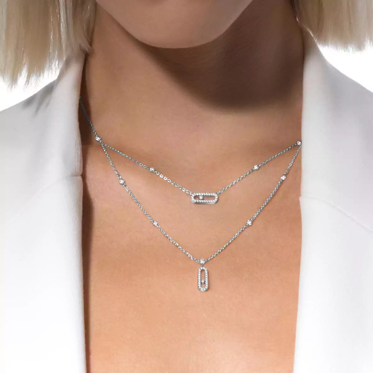 [✨Rose💎]2 Rows Rose Gold Diamond Pave_ Necklace Move Uno