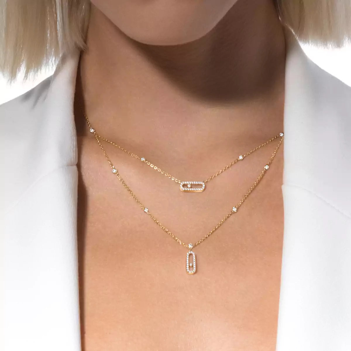 [✨Rose💎]2 Rows Rose Gold Diamond Pave_ Necklace Move Uno