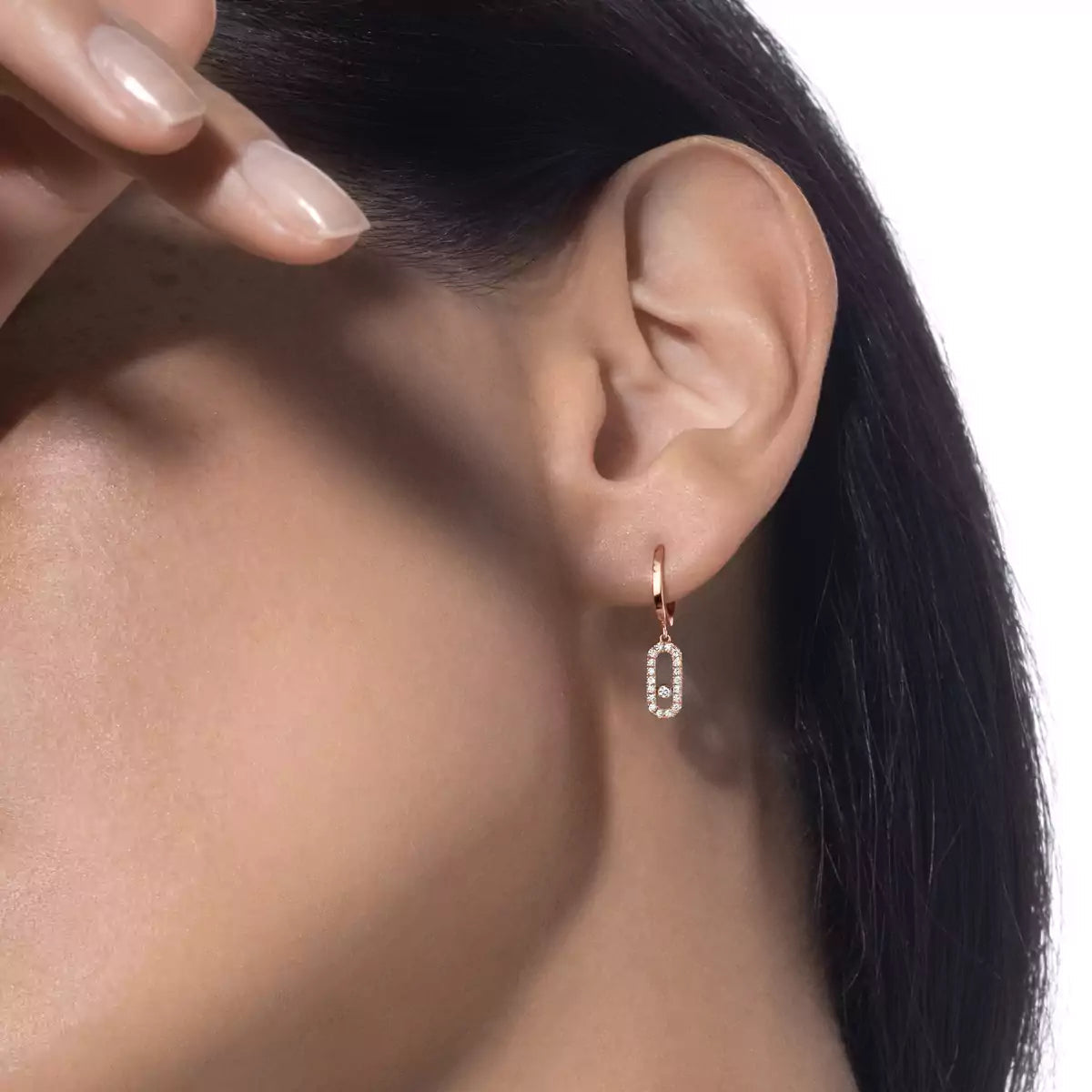 [✨Rose💎]Move Uno Single Diamond Hoop Earring