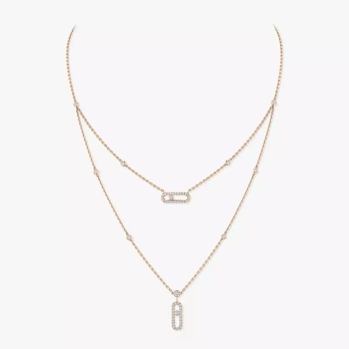 [✨Rose💎]2 Rows Rose Gold Diamond Pave_ Necklace Move Uno
