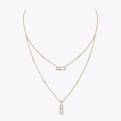 [✨Rose💎]2 Rows Rose Gold Diamond Pave_ Necklace Move Uno