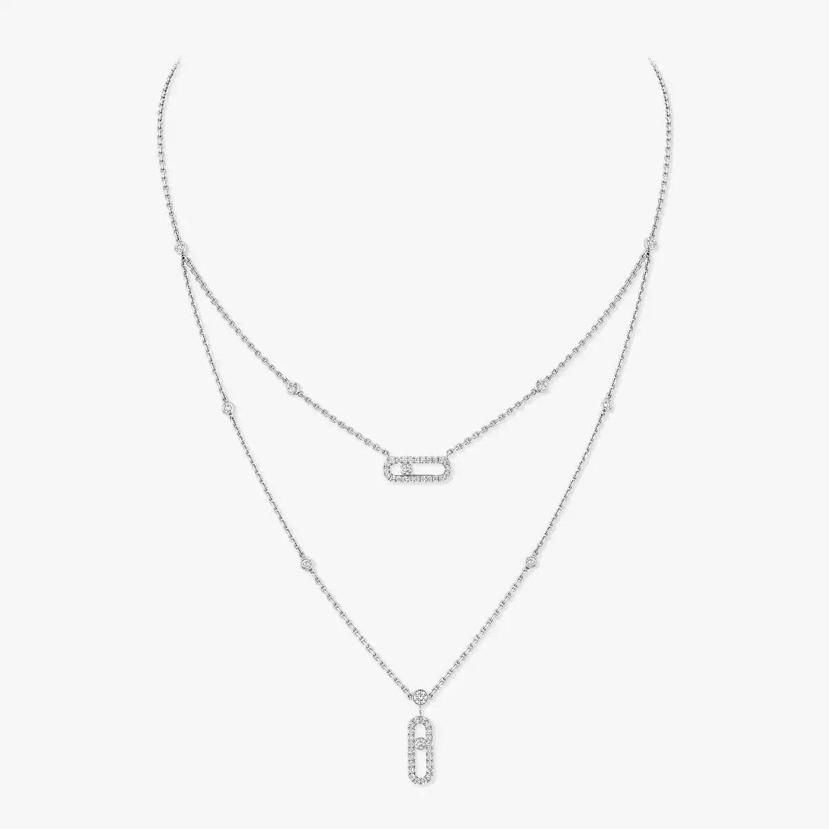 [✨Rose💎]2 Rows Rose Gold Diamond Pave_ Necklace Move Uno