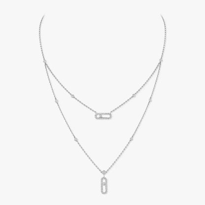 [✨Rose💎]2 Rows Rose Gold Diamond Pave_ Necklace Move Uno